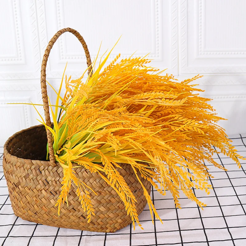 Artificial Golden Wheat Grass UV Resistant Faux Plants for Porch Window Home Indoor Outside Hanging Plants Wedding Decoration