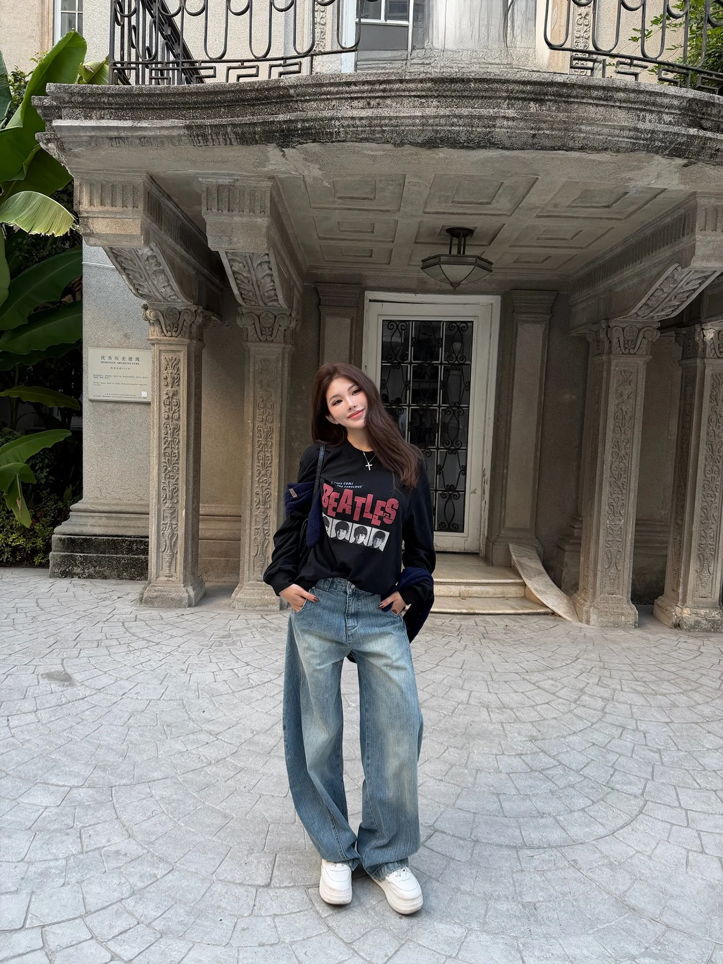 

Женские свободные джинсы Pirui Rui с широкими штанинами, с дизайнерским вырезом, в стиле ретро, повседневные, из смесового хлопка, комфортные, для осени