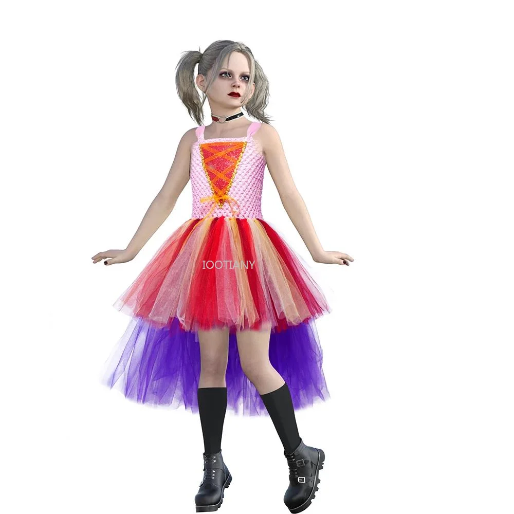 

New Crazy Witches Cos Clothing Halloween Cosplay Tutu Dress Children Kids Fancy Dress Up Clothes Girls Mesh Skirt Long Dresses