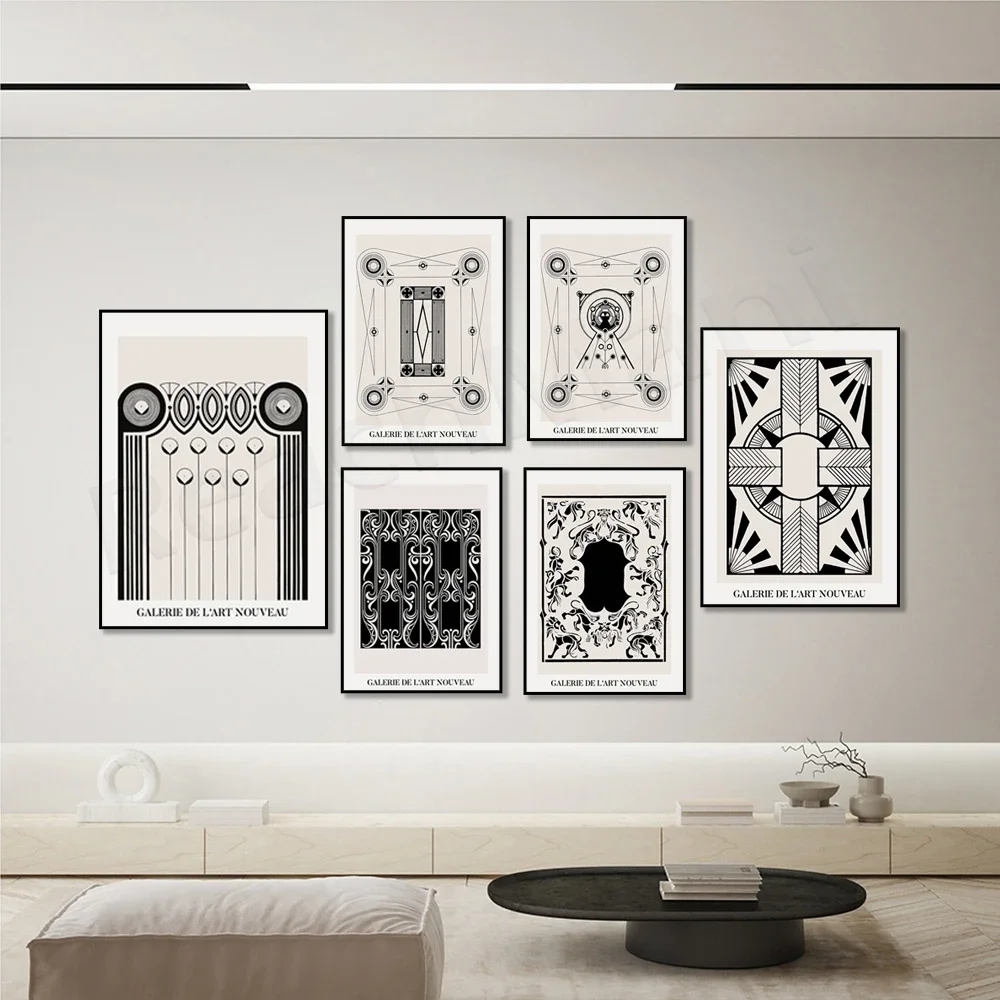 Geometric Print Art Nouveau Poster - Mid-Century Modern Vintage Art Print for Nordic Living Room Home Decor