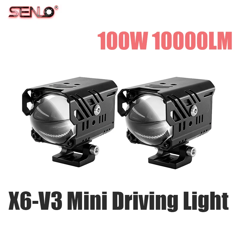 Senlo 100W 10000LM Headlight X6-V3 Auxiliary Mini Driving Light Dual Color Spotlight Lamp for ATV Scooter Moto Fog Light
