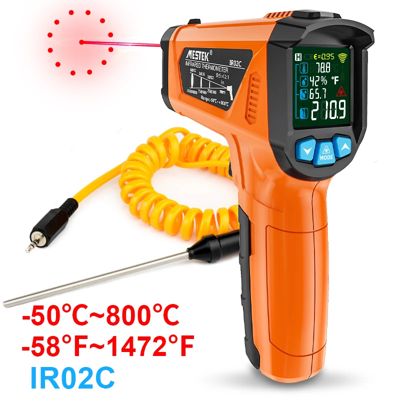 Mestek Ir02c50800c Digital Termômetro Infravermelho Tela Colorida Medidor de Alta Temperatura Não-contato Pirômetro Termômetro ao ar Livre
