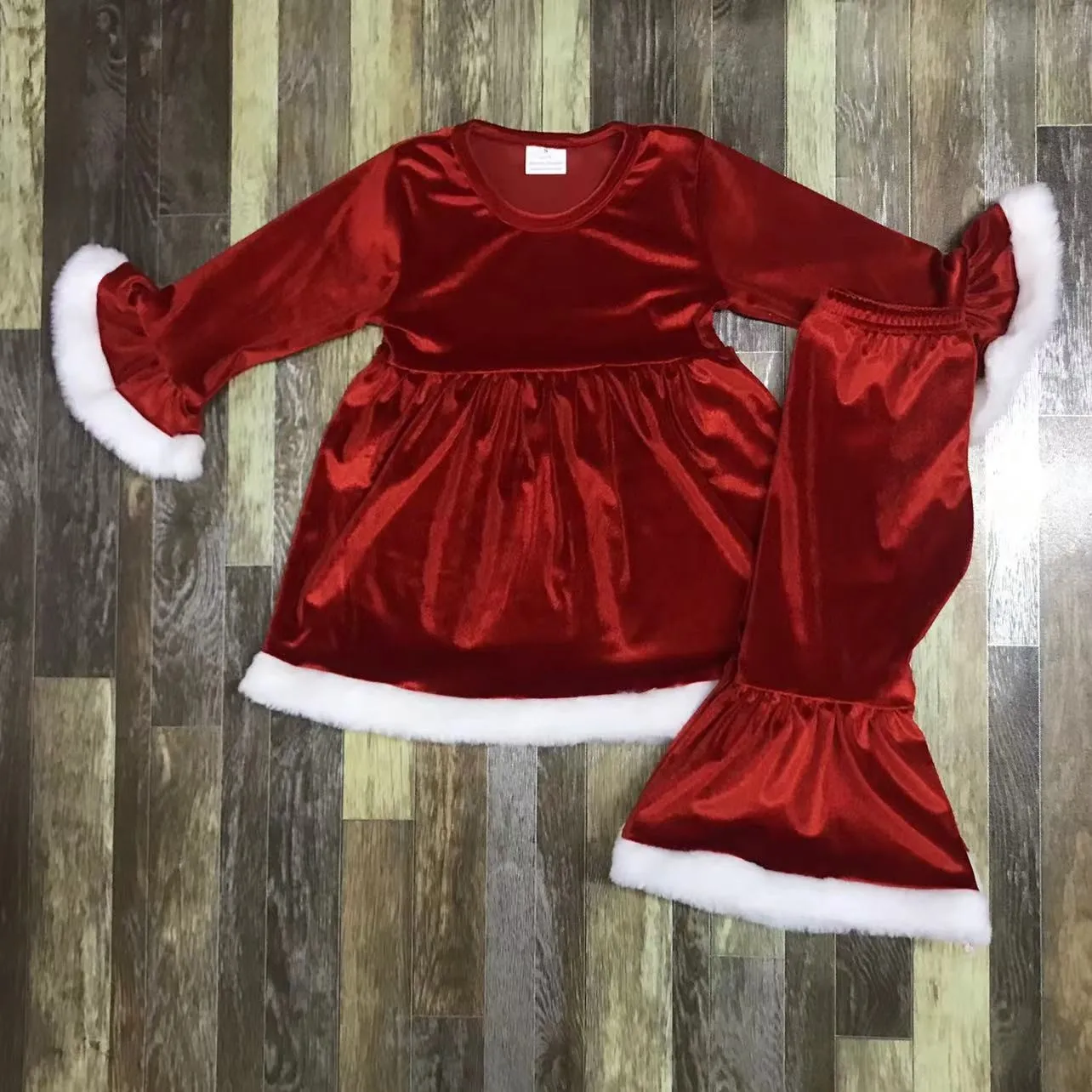 2024 Christmas Winter Girls Baby Clothes Set Long Tops Pants Trousers Bell-bottoms Childrens Boutique Clothing 0-16 Years Old