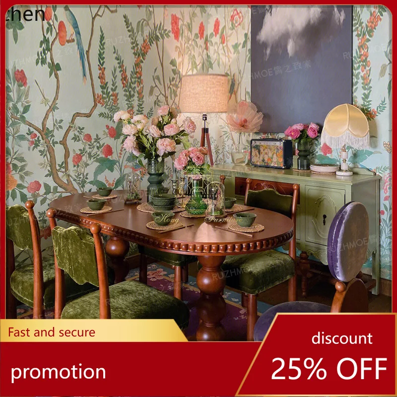 

HXL Solid Wood Dining Table Oval Desk Round Table Coffee Table Vintage