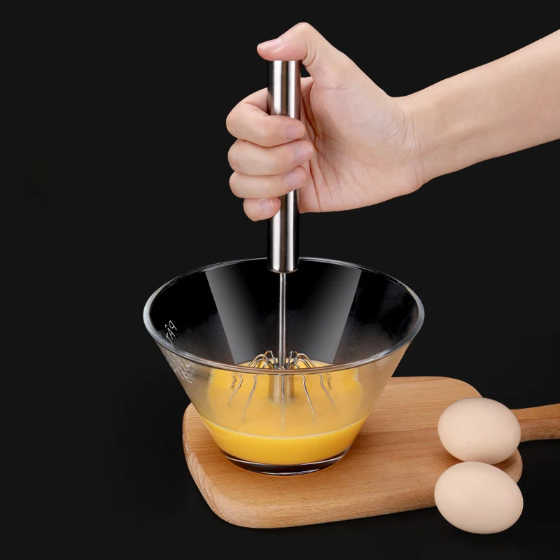 Semi-Automatic Egg Beater 304 Stainless Steel Egg Whisk Manual Hand Mixer Self Turning Egg Stirrer Kitchen Egg Tools