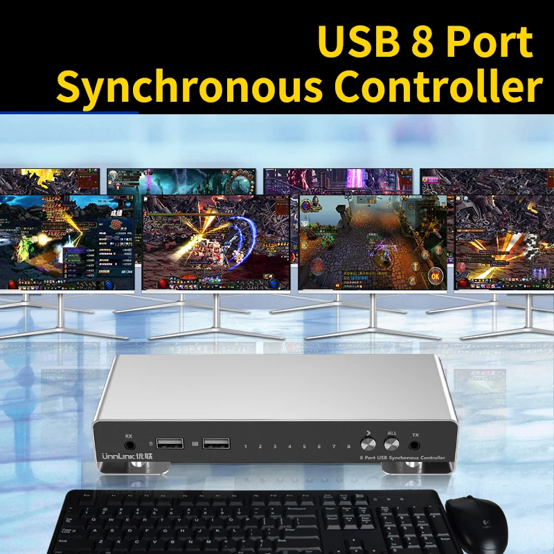 Unnlink USB 8-portowy kontroler Aynchroniczna klawiatura i mysz Udostępnianie 8 szt. Komputerowy przełącznik KVM Rozdzielacz Rozdzielacz do monitora