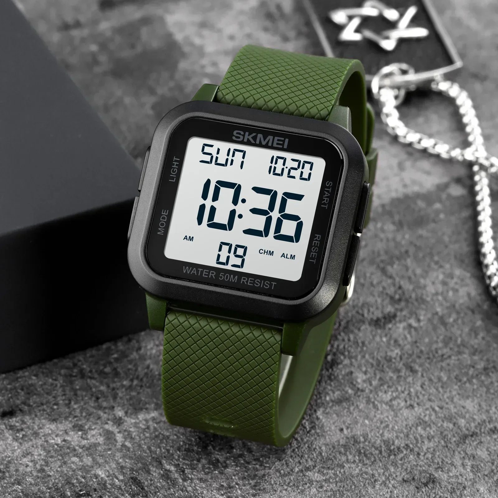 SKMEI1894-reloj Digital con pantalla LED para hombre, cronógrafo con alarma, resistente al agua, estilo militar, para deportes al aire libre, 5 bares