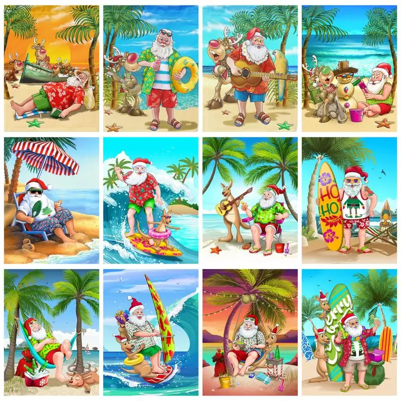 

RUOPOTY DIY Diamand Painting Santa Claus Complet Beach Embroidery Christmas Mosaic Home Decoration