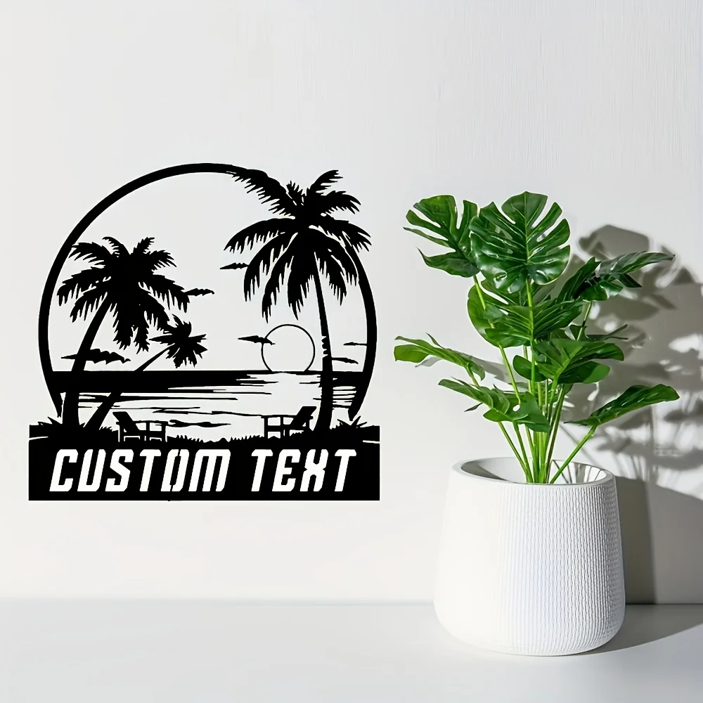 Custom Beach Palm Tree Metal Sign Nautical Wall Art Home Lakeside Cottage Decor Rustic Hanging Gift Coastal Sign