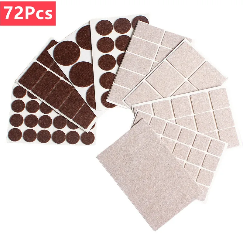 72pcs Self Adhesive Felt Chair Leg Pads Wood Floor Protectors Furniture Legs Table Leg Covers Round Bottom Anti-Slip Pads Set