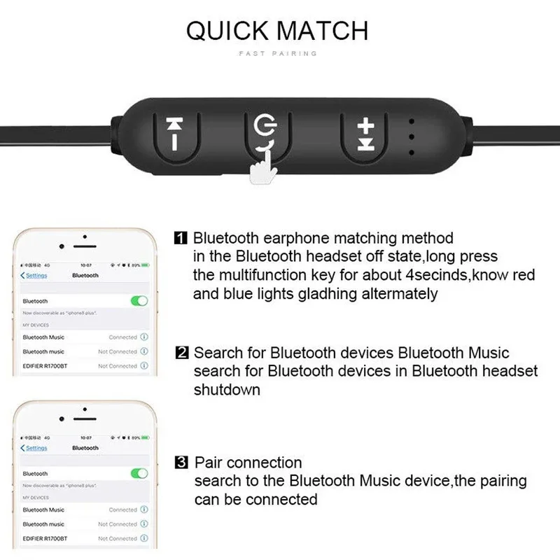 XT11 sports magnetic Bluetooth earphone in ear wireless neckband headphones stereo music headset with mic for samrtphones