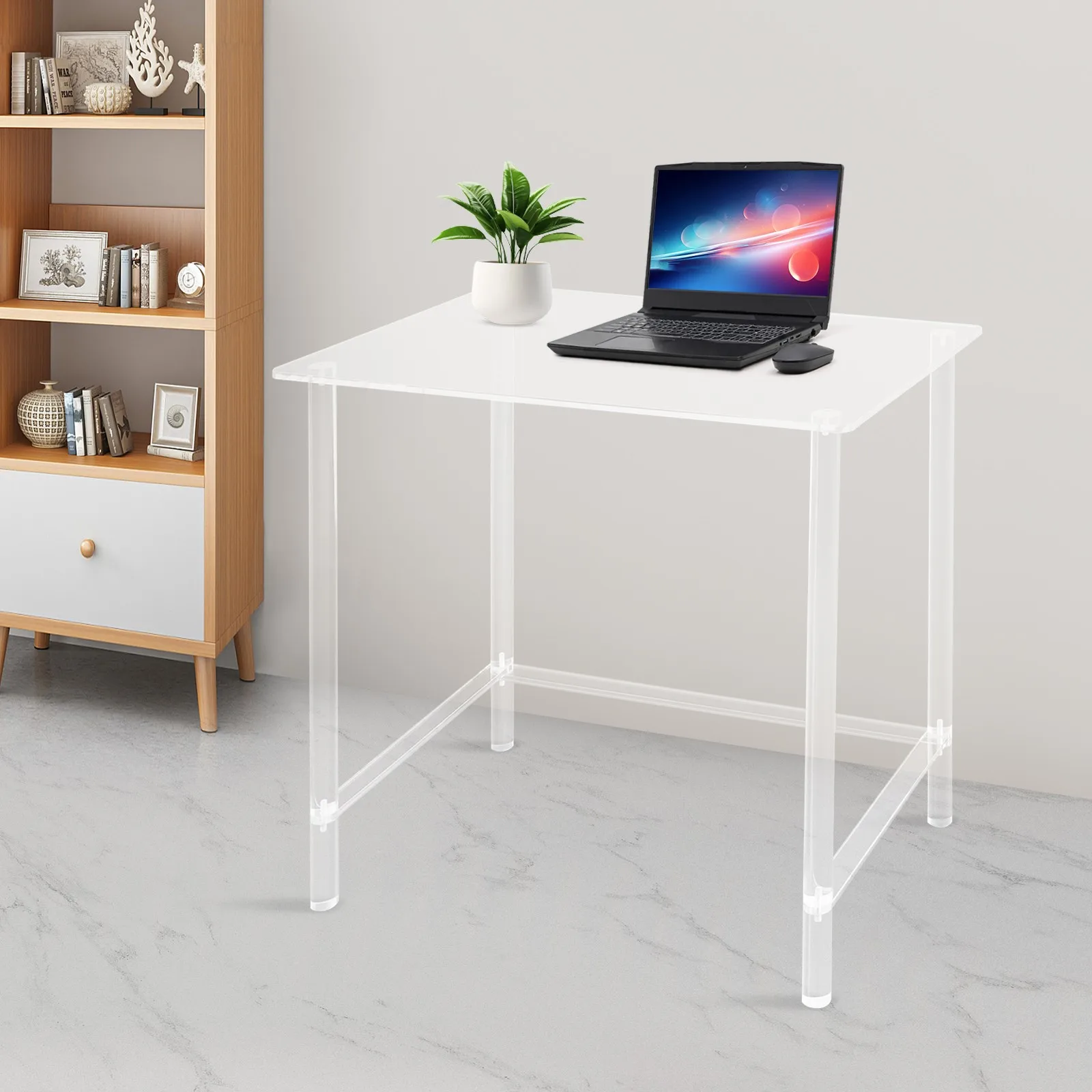 80x50x75cm Clear Acrylic Desk Fillet Modern Acrylic Computer Suitable For Small Spaces Desk Easy To Assemble