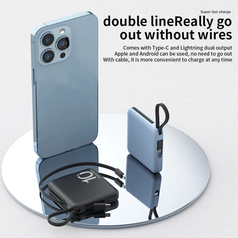 Mini Power Bank 30000mAh Portable External Battery Pack Built in Cable Powerbanks Spare Batteries for iPhone14 Samsung Xiaomiung