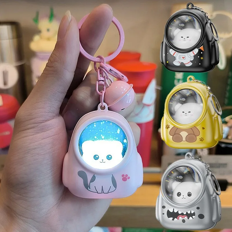 Fashion Mini Keychain Flashlight Cute Bear Bag Small Night Light Keychain Kawaii Bags Hang Atmosphere Light Keyring Torch Gifts