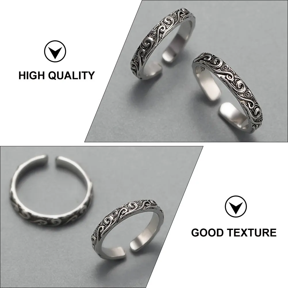 2Pcs Vintage Couple Rings Retro Stylish Romantic Lovers Rings High Polished Copper Anti Rust Wear Resistant Decorative Finger