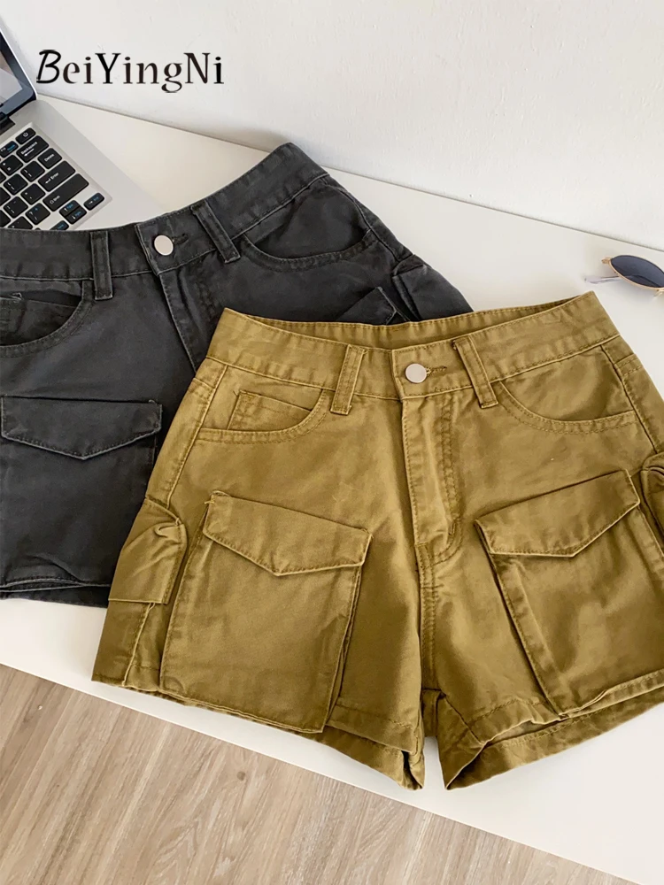 

Beiyingni винтажные классические шорты y2k для женщин 2026, новые модные брюки-карго с карманами, весна-лето, уличные повседневные широкие шорты