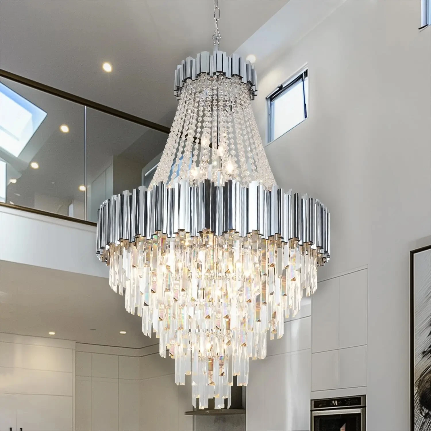 K9 Crystal Gold Chrome E14 Led High Ceiling Chandelier Lighting Lustre Suspension Luminaire Lampen For Living Room Staircase