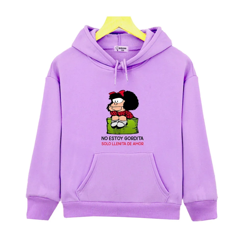 Kids Mafalda Hoodies Quino Comics Kawaii Graphic Sweatshirts Baby Girls Clothes Children\'s Clothing Boy Long Sleeve Pullover