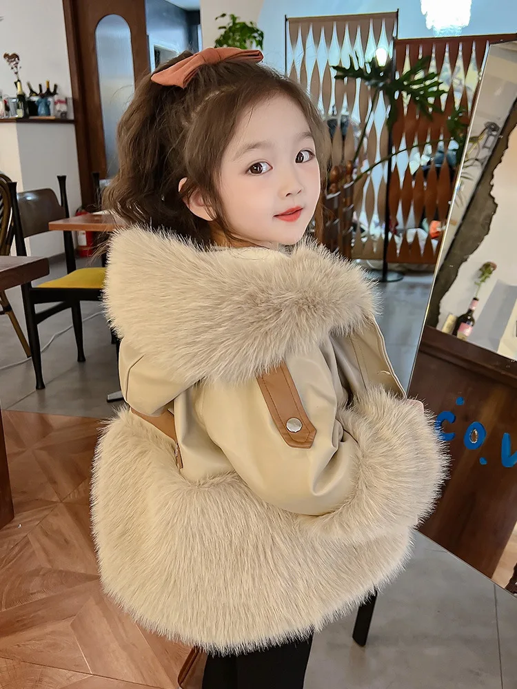 Winter Jacket Kids Girl Parkas Warm Velvet Faux Fur Coat For Girls Children Sequin Winter Clothes Soft Party Baby Girl Coats