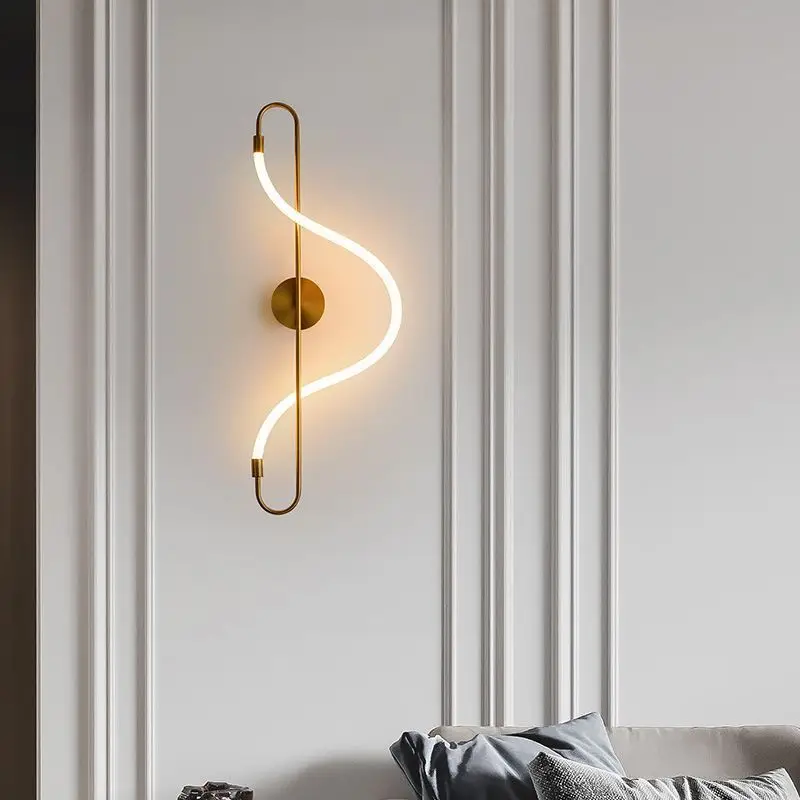 

Nordic Minimalist Long Hose Gold Led Wall lamp notes artistic atmosphere living room light background wall stairs aisle light