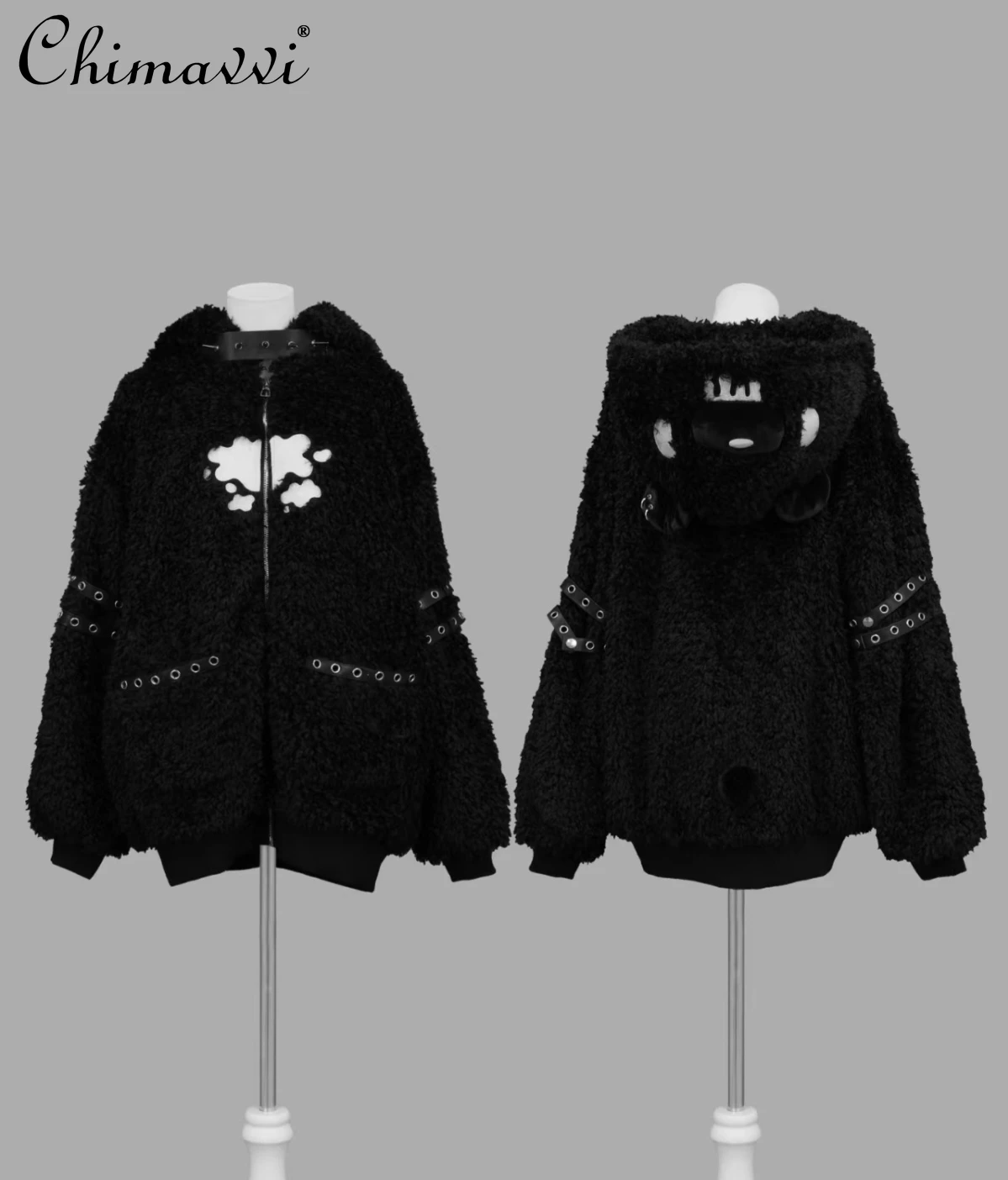 

Japanese Style Gothic Plush Coat Autumn Winter Gothic Subculture Y2K Sweet Cool Girl Women Loose Lamb Wool Cotton Jacket