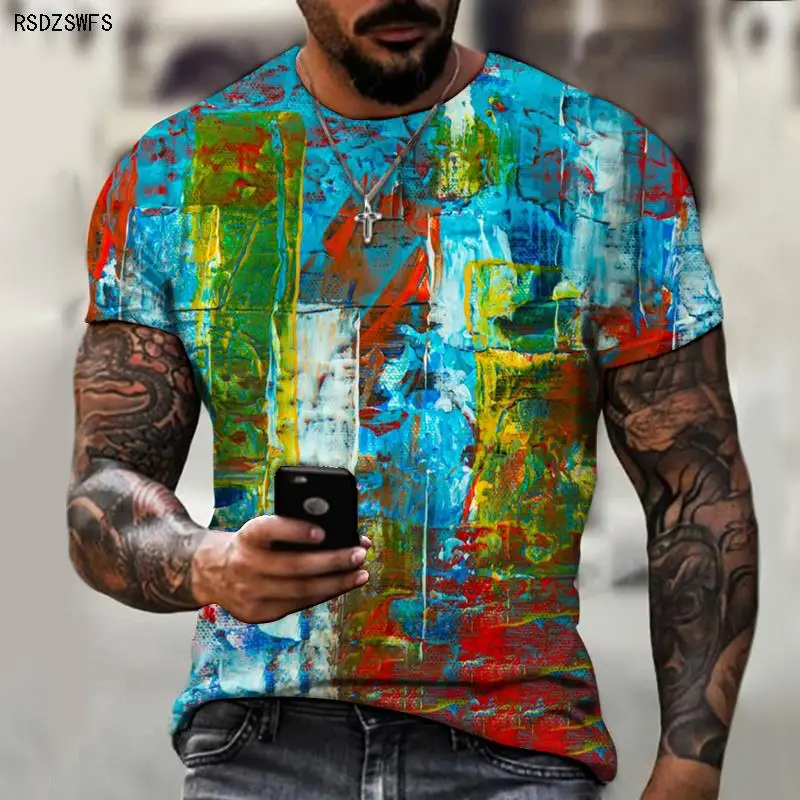 Retro painted hip-hop style 3D art men's summer T-shirt shirt o-neck Breathable cool sports fashion casual top