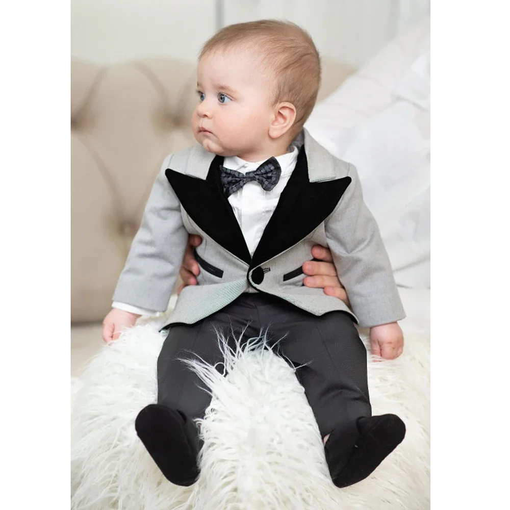 Fashion Boy Infant Suit Formal Wedding Tuxedo 2 Piece Peak Lapel One Button Blazer Photography Costume Kids Clothes Boys Slim