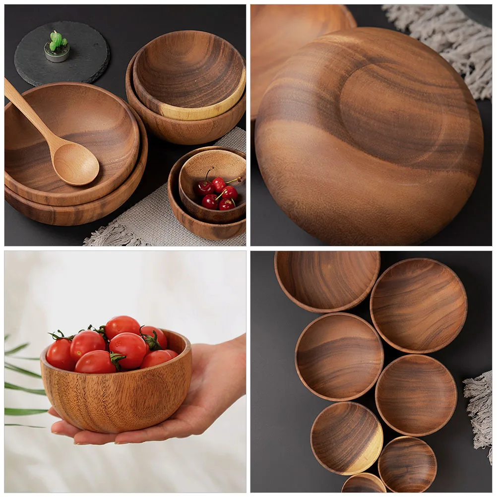 

Japanese Wood Bowl 6.7 Inch Sturdy Lightweight Food Container For Rice Soup Salad Noodle Serving Wooden Dinnerware Kitchen