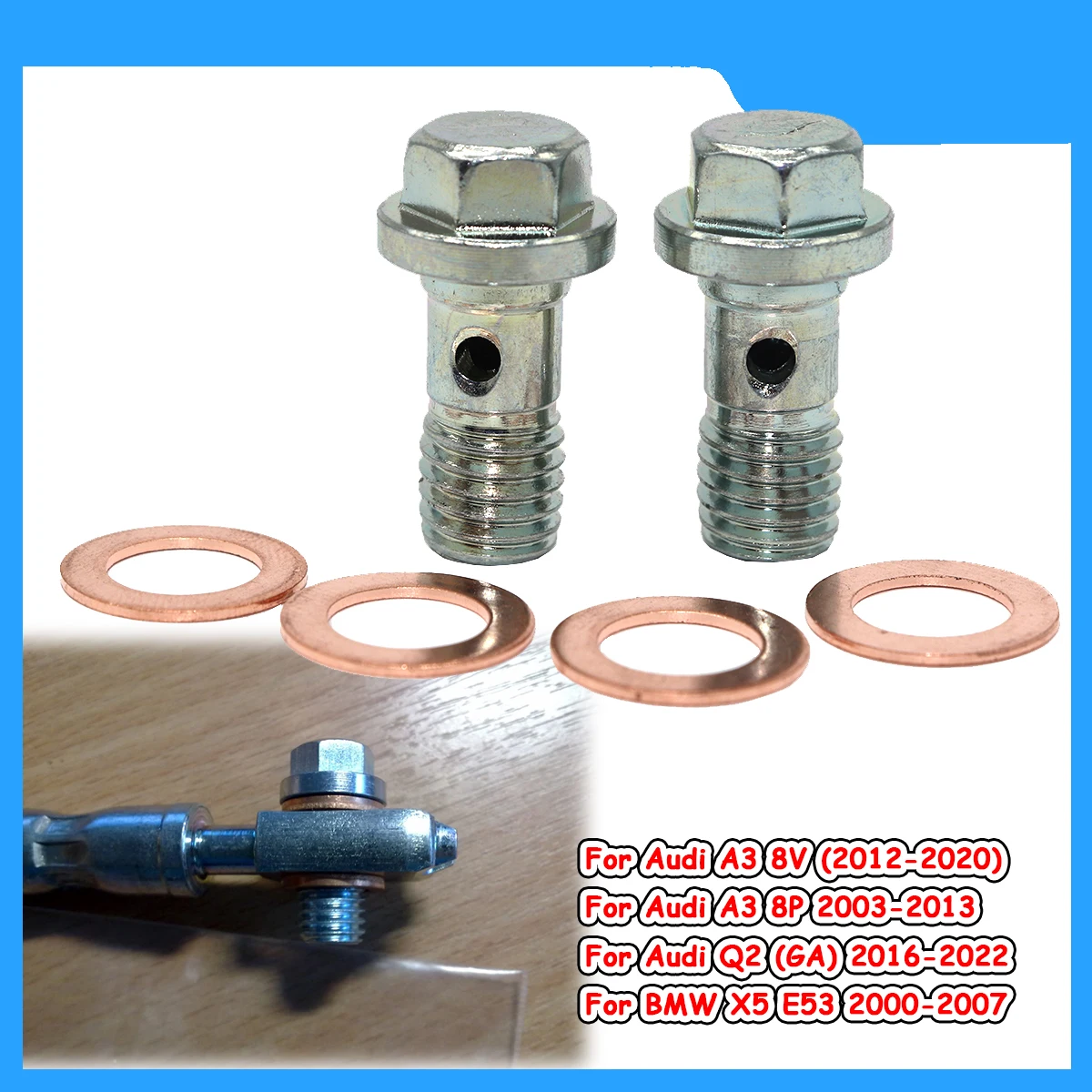 Left Rear Right Caliper Hose Lines Banjo Fittings Bolts Copper Sealing Crush Washers Repair Kit For Audi A3 8V 8P Q2 BMW X5 E53