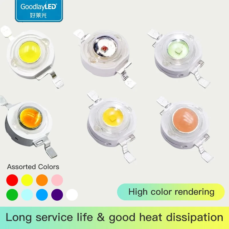 High-power 1W pseudo-lumen bright red, blue, green, yellow, pink, ice blue, warm white RGB high-brightness LED beads full spe