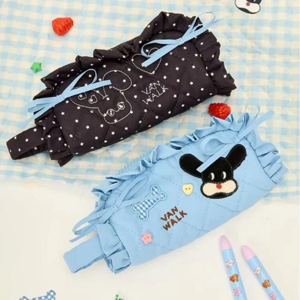 

Kawaii Sweet Bow Pen Bag Large Capacity Ruffle Makeup Storage Bag Organize Dog Rabbit Stationery Handbag Students