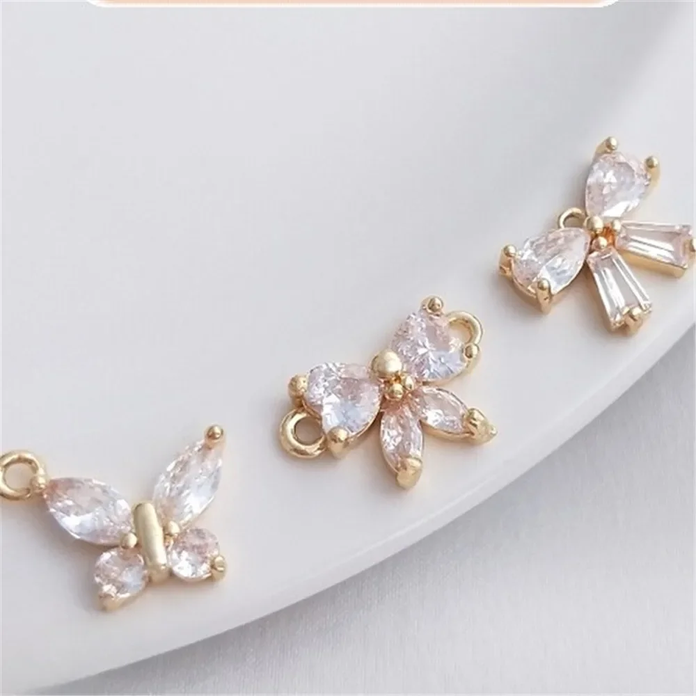 

14K Gold Zircon Double Hanging Butterfly Pendant Single Hanging Bow Diy Bracelet Jewelry Earrings Pendant K125