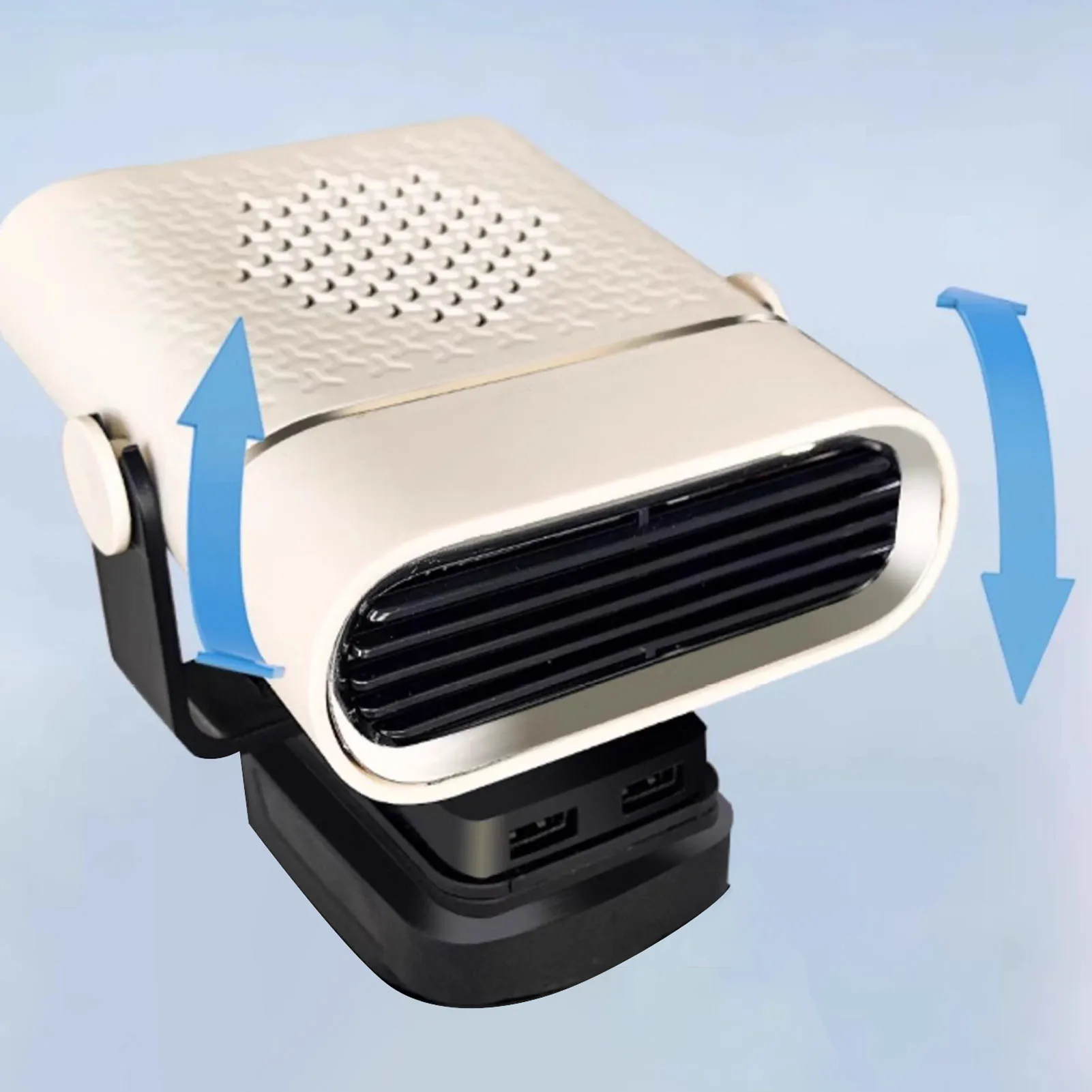 سخان مساحة صغيرة يعمل بالبطارية 360 درجة قابل للدوران 160 درجة إمالة قابل للتعديل 2 تروس سخان سيارة مزيل الصقيع مزيل الضباب #4