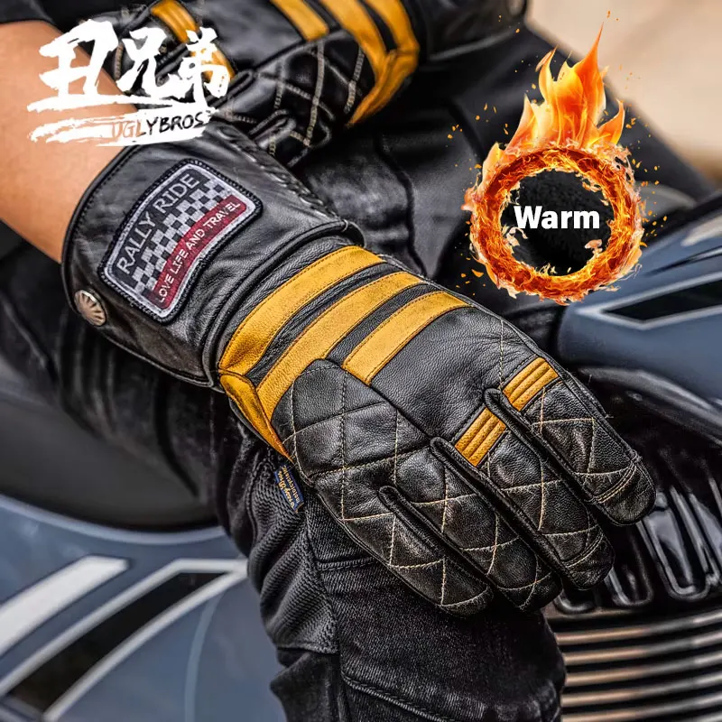 

UGLYBROS кожаные мотоциклетные перчатки для мотокросса в стиле ретро, мужские ветрозащитные водонепроницаемые уличные перчатки для верховой езды, нескользящие Guantes Moto Luvas