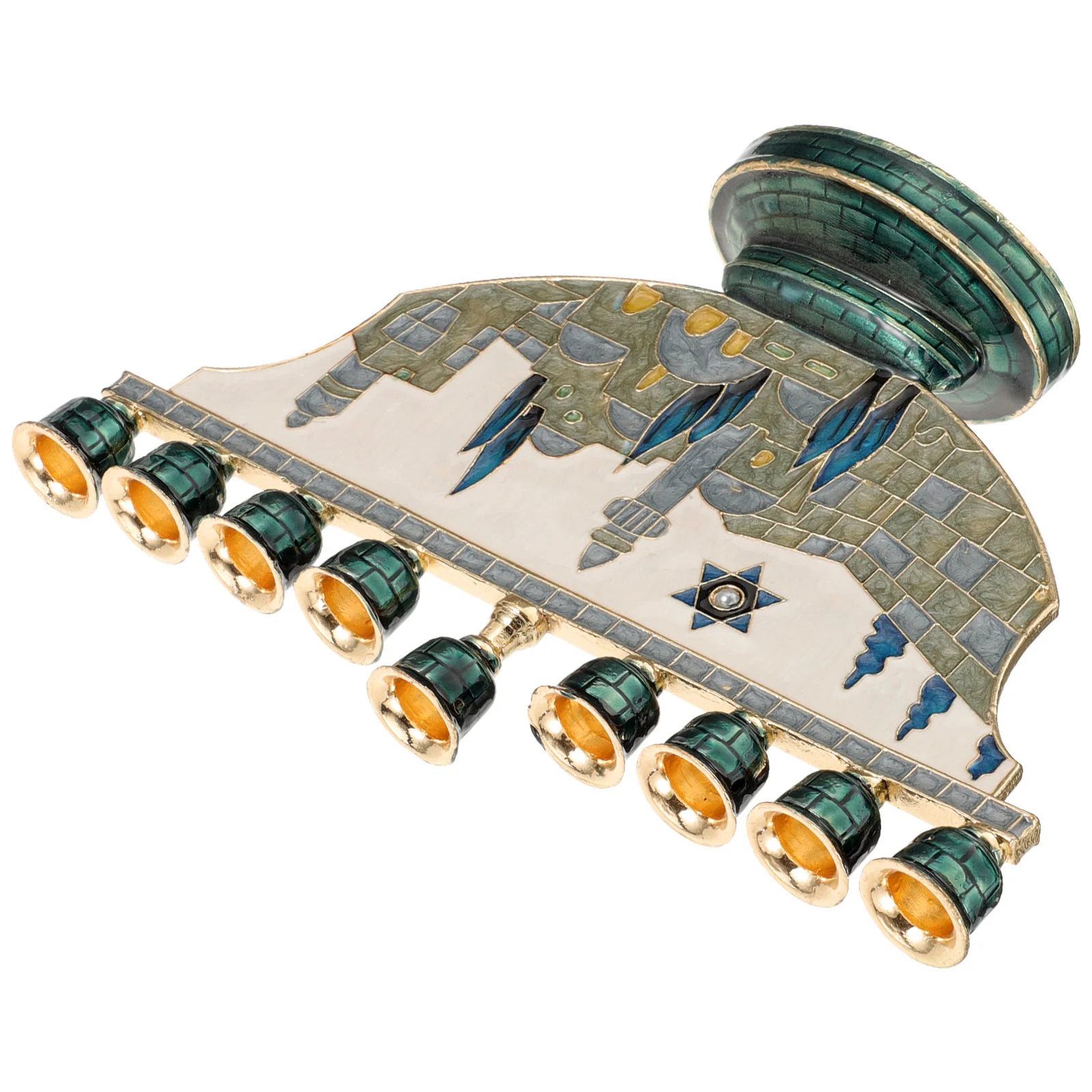 

Jerusalem Candlestick Nativity Advent Holder Enamel Menorah Candelabra Jewish 9 Branch Alloy