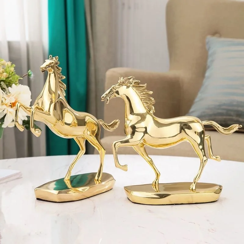 

Art design home decoration metal horse figurine home ornament brass sculptures golden horse statue