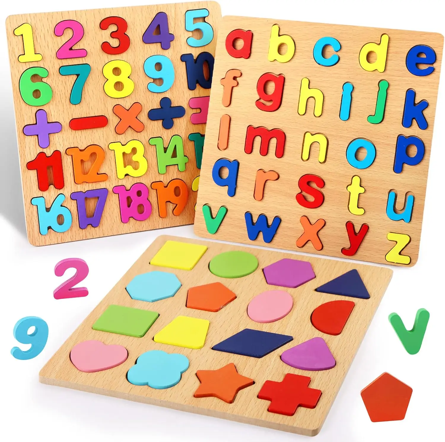 Holzpuzzles für Kinder, Alphabet-Form, Zahlenpuzzle, Brett, passendes Spiel, pädagogisches Montessori-Spielzeug für Kinder, Babys, 2, 3, 4 Jahre