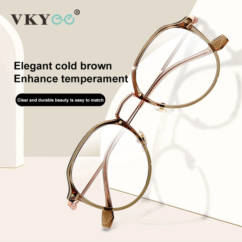 VICKY Simple New Round Large Frame Ultra-light Titanium Frame Anti-blue Light Glasses Can Be Customized Prescription 50111