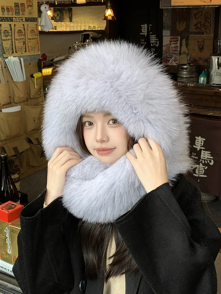 

Double-sided real fox hair snow hat fur integrated hat warm and thickened