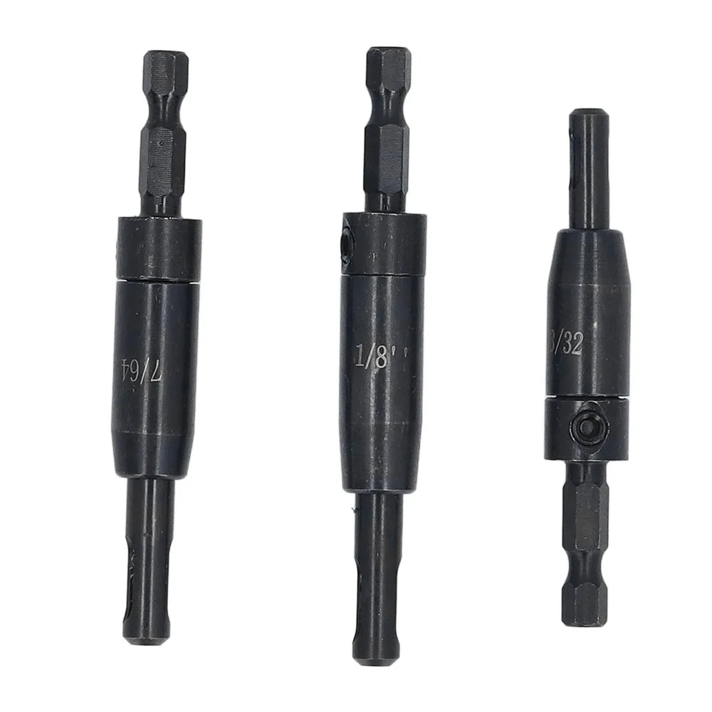 3 PCS 3/32, 7/64, 1/8 Self Centering Drill Bit Set Hex Shank HSS Hinge Drill Bit Clic-Change Center Hinge Drill Bit