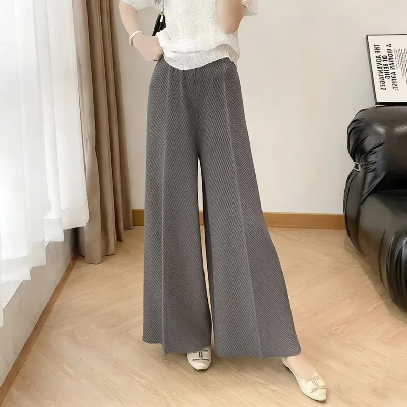 

Miyake Pleated Plus Size Casual Pants 2026 Summer Fashion New Fish Scale Pleats Trousers Loose Slim Solid Color Wide Leg Pants