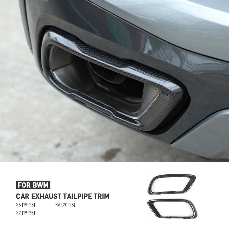 

For BMW X5 X6 X7 G05 G06 G07 2019-2025 Real Carbon Fiber Car Rear Bumper Tailpipe Exhaust Trim Cover Protection Car Accessories