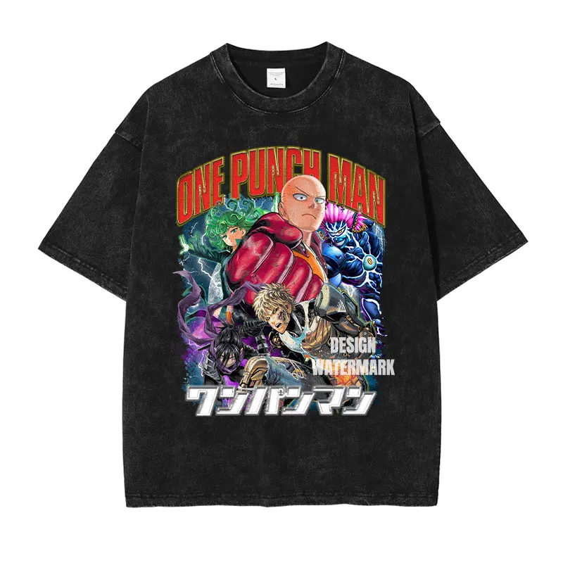 

Футболки с изображением Сайтама, футболка One Punch Man, винтажная потертая уличная футболка Genos Tatsumaki для мужчин, 100% хлопок