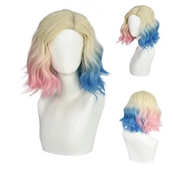 Cosplay Pink Blue Gradient Wigs Wavy Short Bob Hair Halloween Costume Props Cosplay Role Play Wig