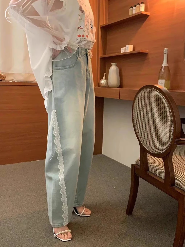 ZHISILAO Fliege Breites Bein Gerade Jeans Frauen Vintage Hellblau Denim Hosen Streetwear Frühling Sommer 2025