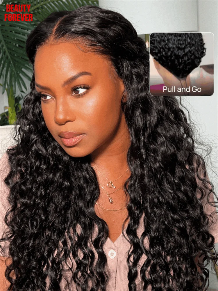 Beautyforever peruca de cabelo humano sem cola, onda de água, 7x5, pré-corte, renda frontal transparente, pronta para usar