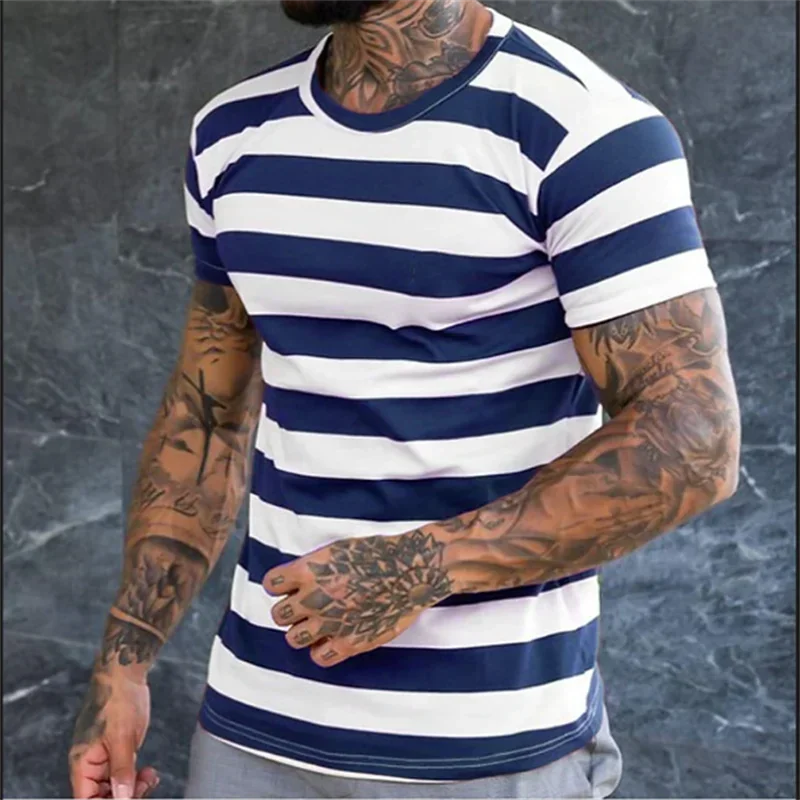 Street Fashion Summer Men's and Women's Striped Printed T-shirt Casual Sportswear Fitness Top Ropa