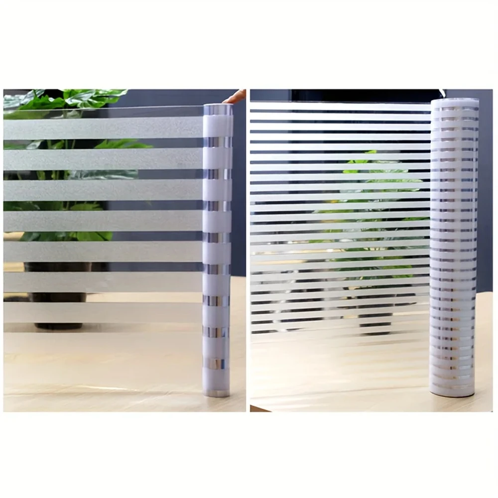 Window Privacy Film, Stripe Frosted Glass Window Film Non-Adhesive Privacy Window Film Window Blinds Window Vinyl Static Cling