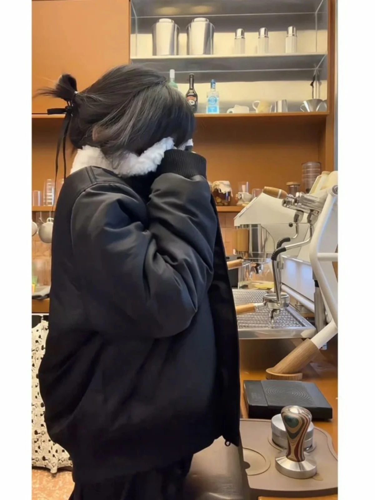 

ort Lamb Fur Collar Men's Cotton Jaet Winter American Bomber Pilot Jaet Loose Fit Youth Trendy Outerwear Zipper Closure