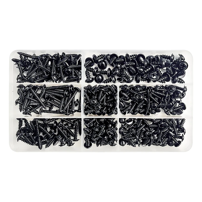 340pcs/Box  Pan Head Tapping Screw Cross Head M3/M3.5/M4/M5 Self Tapping Screw Set Assortment Kit Black Furniture Carbon Steel